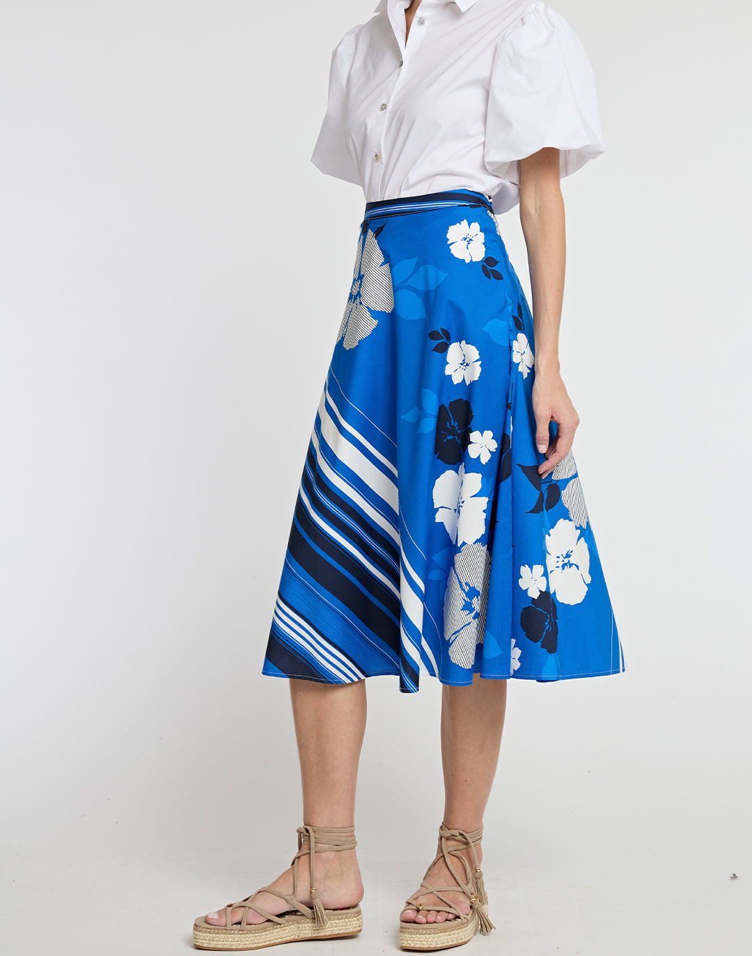 Gloria Engineered Floral Stripe Print Bias Skirt