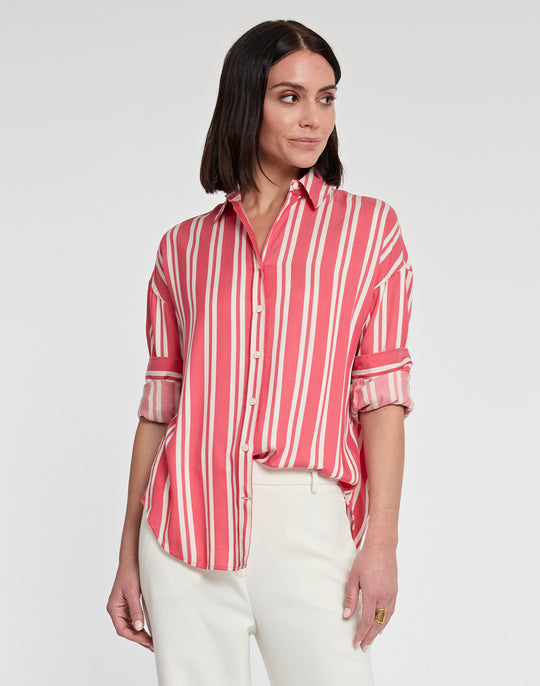 Larissa Long Sleeve Tencel Railroad Stripe Print Shirt