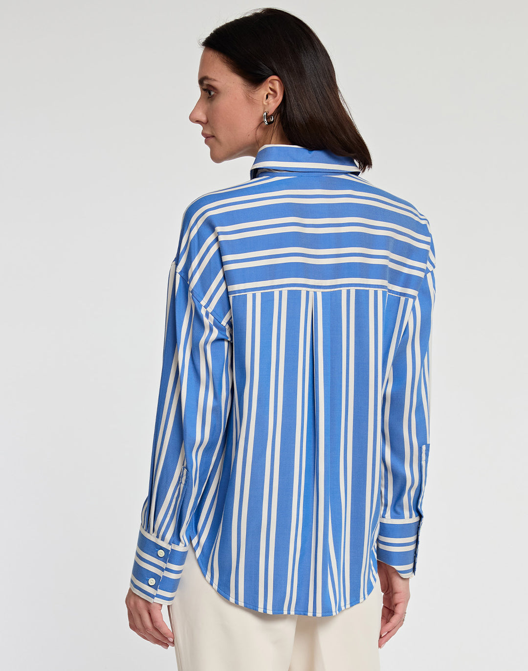 Larissa Long Sleeve Tencel Railroad Stripe Print Shirt