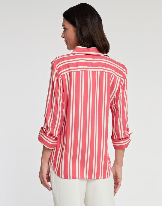 Zoey 3/4 Sleeve Tencel Railroad Stripe Print Shirt