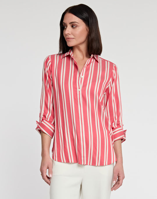 Zoey 3/4 Sleeve Tencel Railroad Stripe Print Shirt