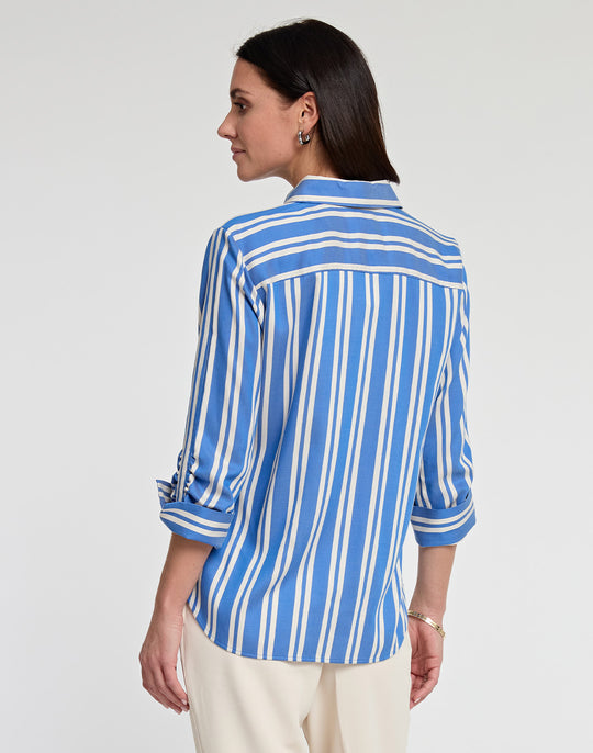 Zoey 3/4 Sleeve Tencel Railroad Stripe Print Shirt