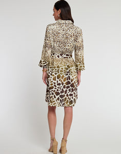 Kathleen 3/4 Sleeve Luxe Linen Engineered Animal Print Dress