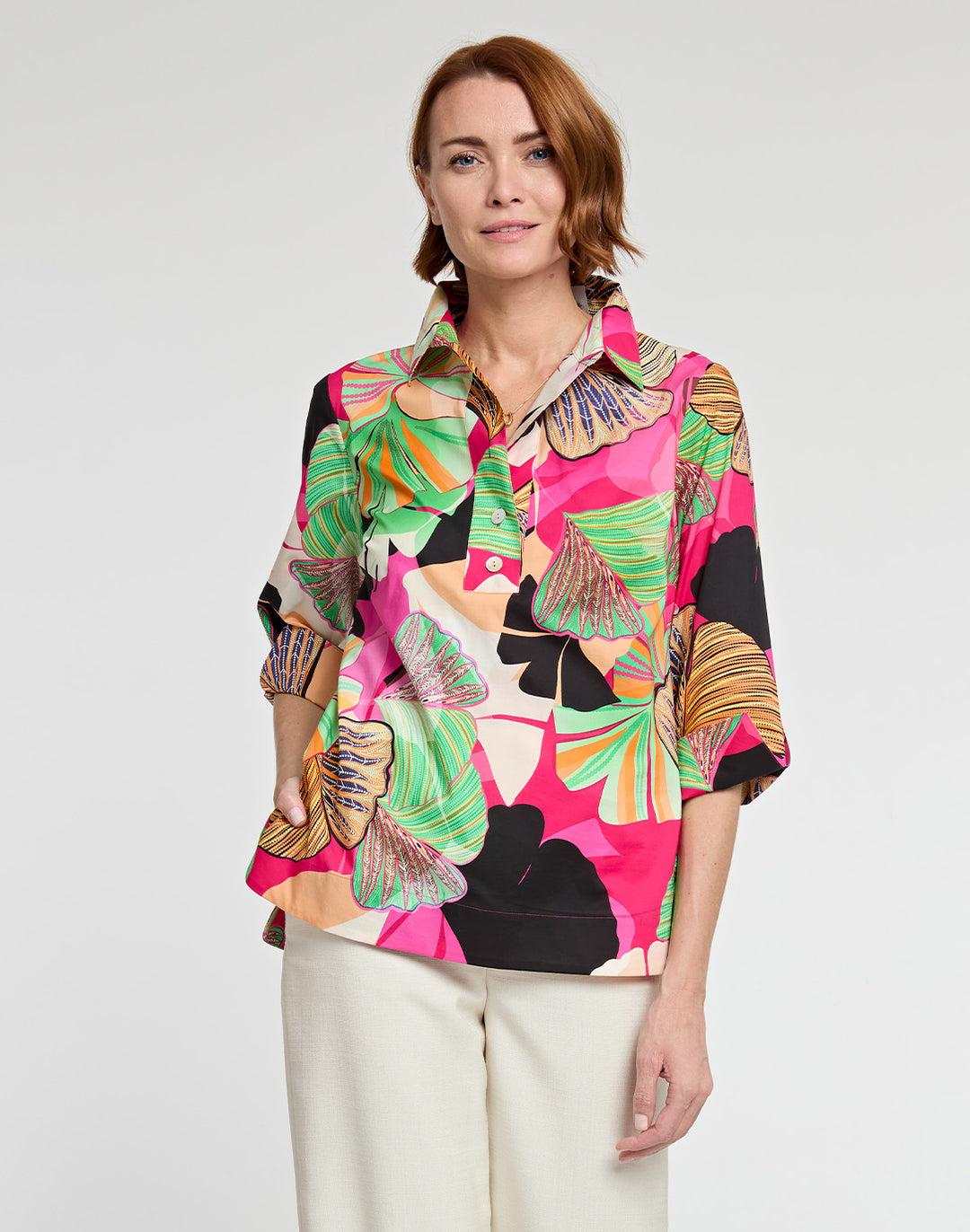 Charlotte 3/4 Sleeve Gingko Print Top