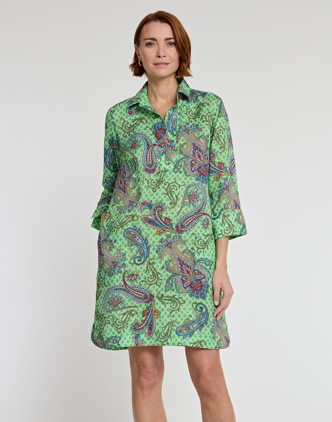 Aileen 3/4 Sleeve Luxe Linen Foulard Paisley Print Dress