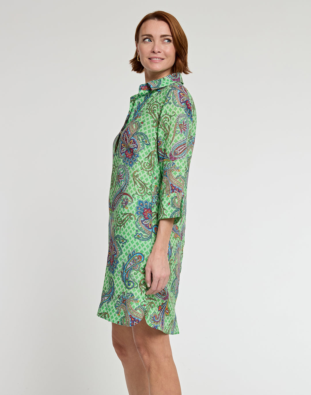 Aileen 3/4 Sleeve Luxe Linen Foulard Paisley Print Dress