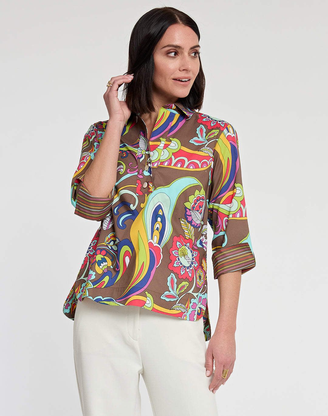 Aileen 3/4 Sleeve Bali Paisley Print Top