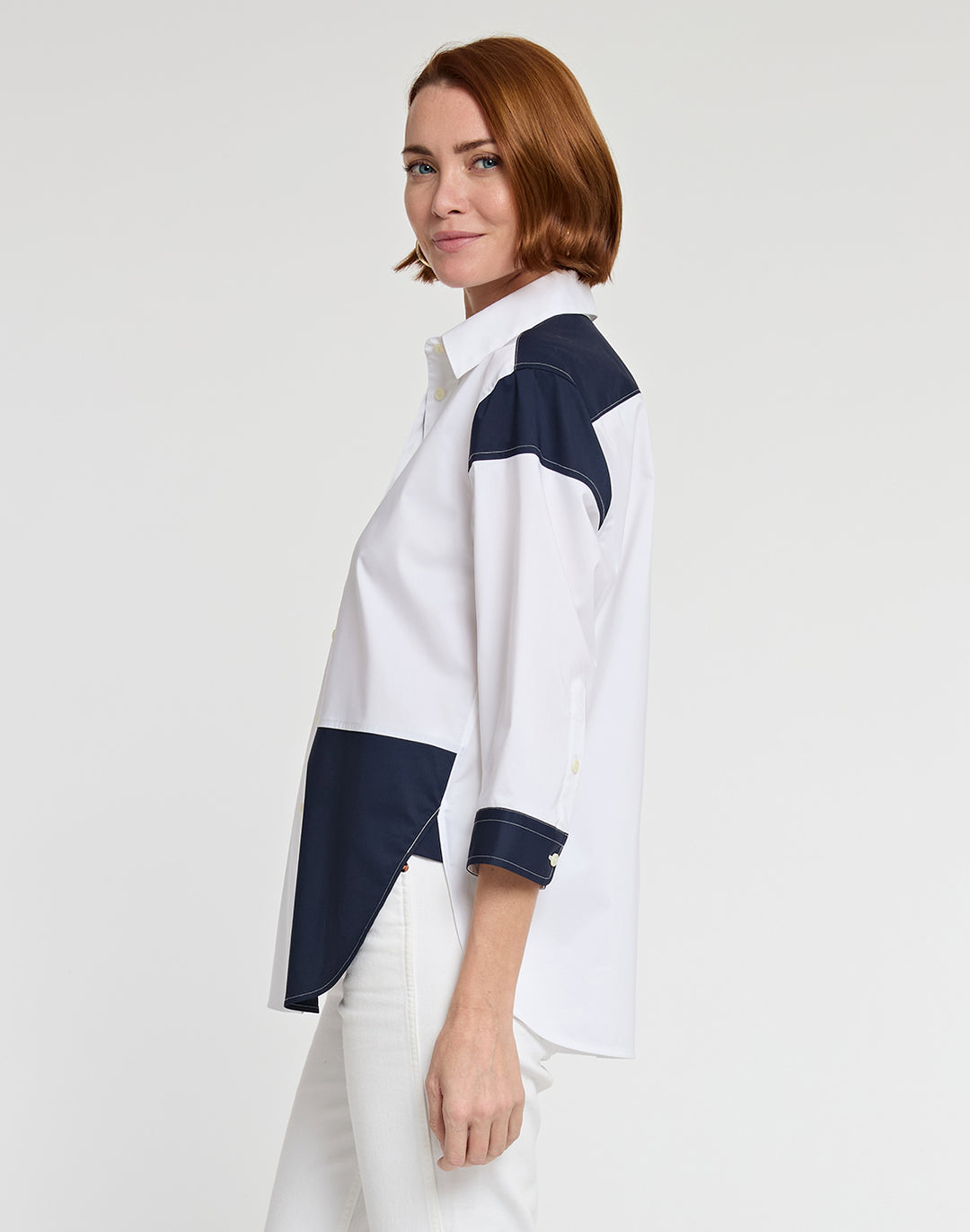 Halsey 3/4 Sleeve Colorblock Cotton Shirt