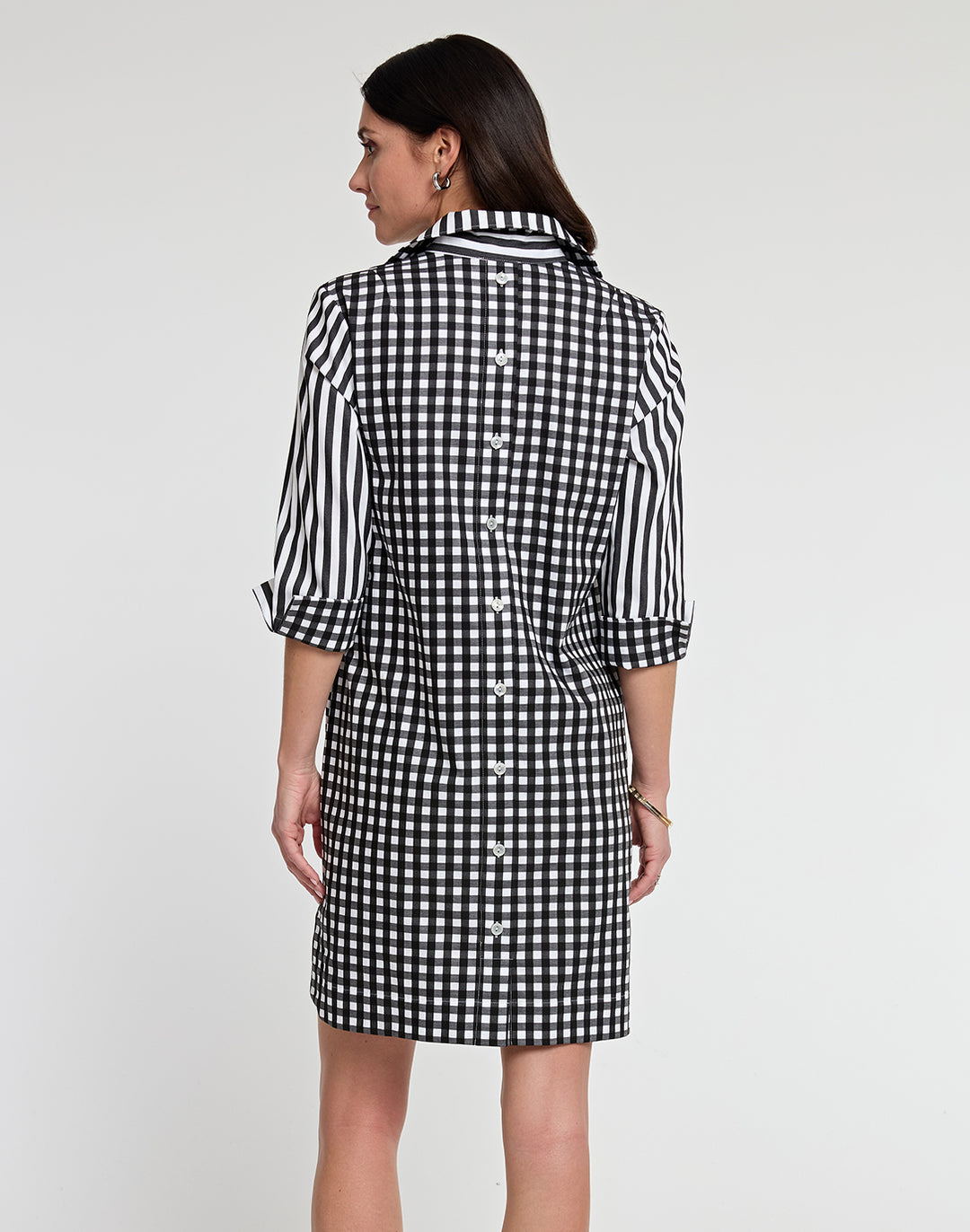 Aileen 3/4 Sleeve Stripe/Gingham Combo Dress