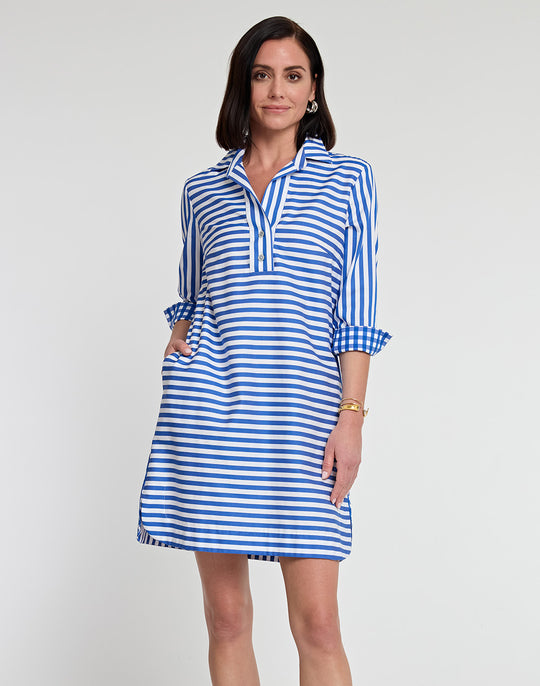 Aileen 3/4 Sleeve Stripe/Gingham Combo Dress