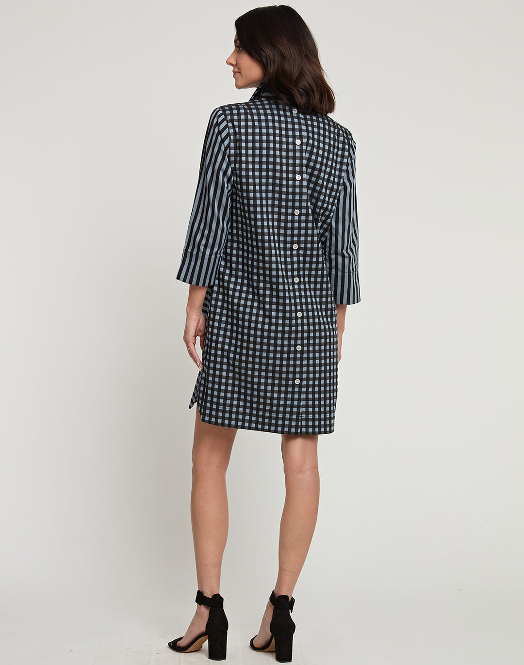 Aileen 3/4 Sleeve Stripe/Gingham Combo Dress