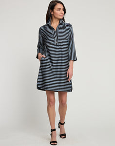 Aileen 3/4 Sleeve Stripe/Gingham Combo Dress