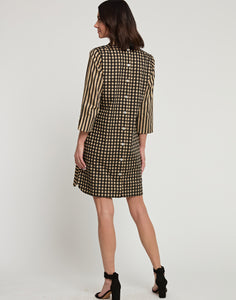 Aileen 3/4 Sleeve Stripe/Gingham Combo Dress