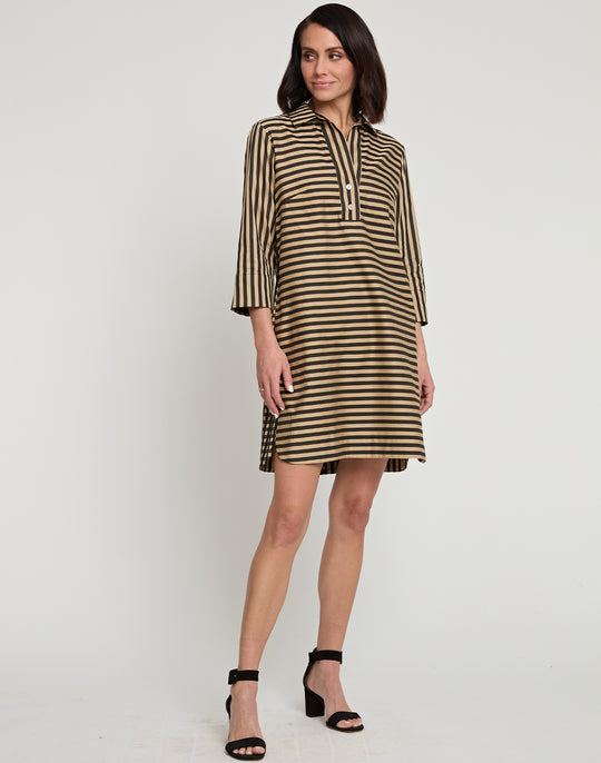 Aileen 3/4 Sleeve Stripe/Gingham Combo Dress