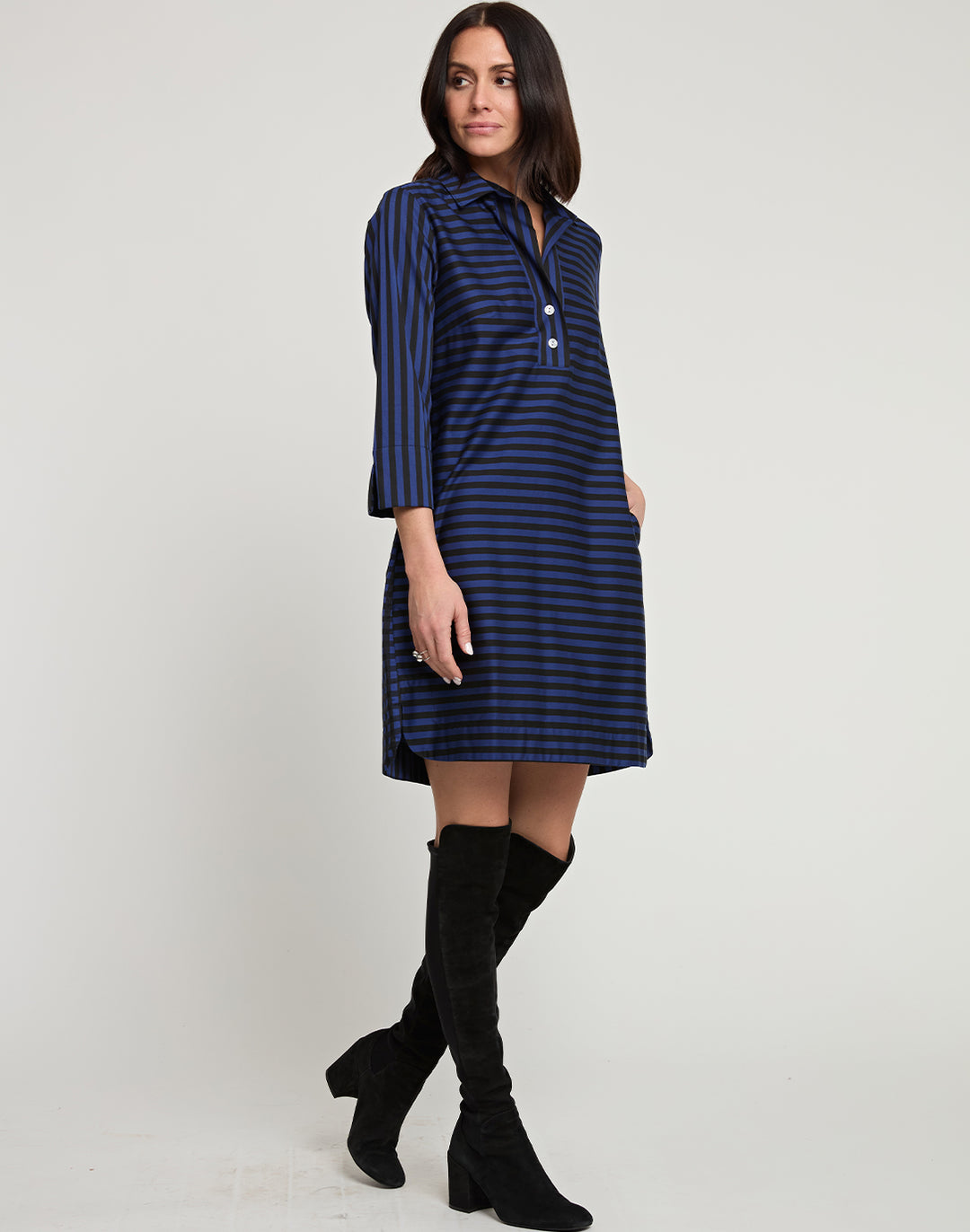 Aileen 3/4 Sleeve Stripe/Gingham Combo Dress