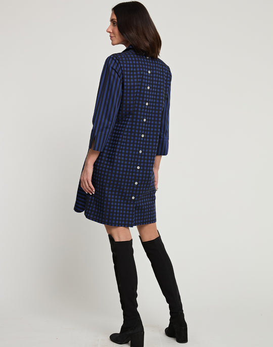 Aileen 3/4 Sleeve Stripe/Gingham Combo Dress