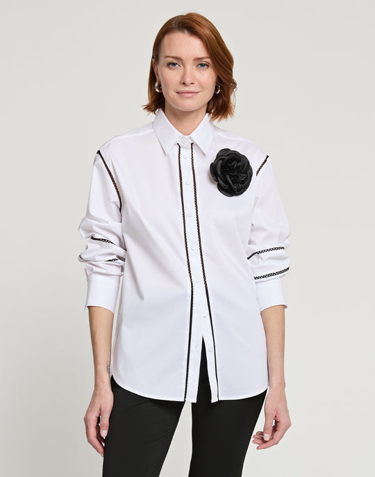 Halsey Long Sleeve Black Trimmed Shirt