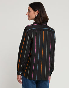 Halsey Long Sleeve Multicolor Satin Stripe Top