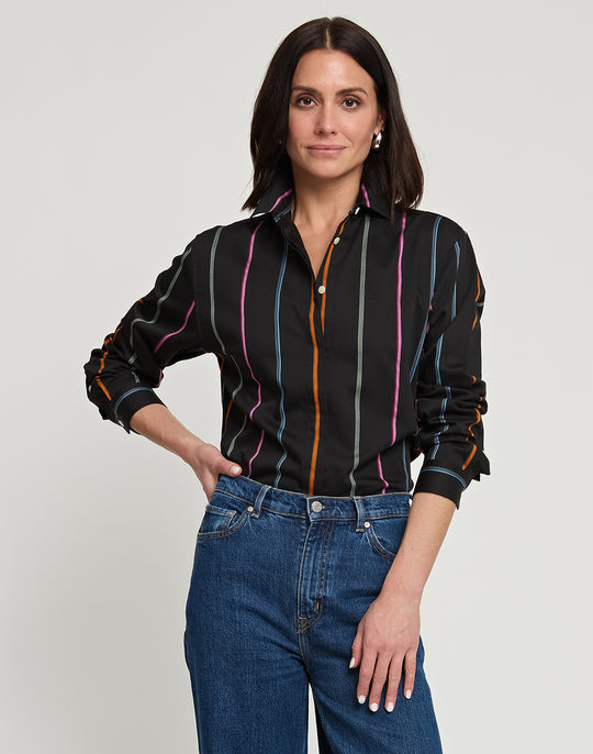 Halsey Long Sleeve Multicolor Satin Stripe Top