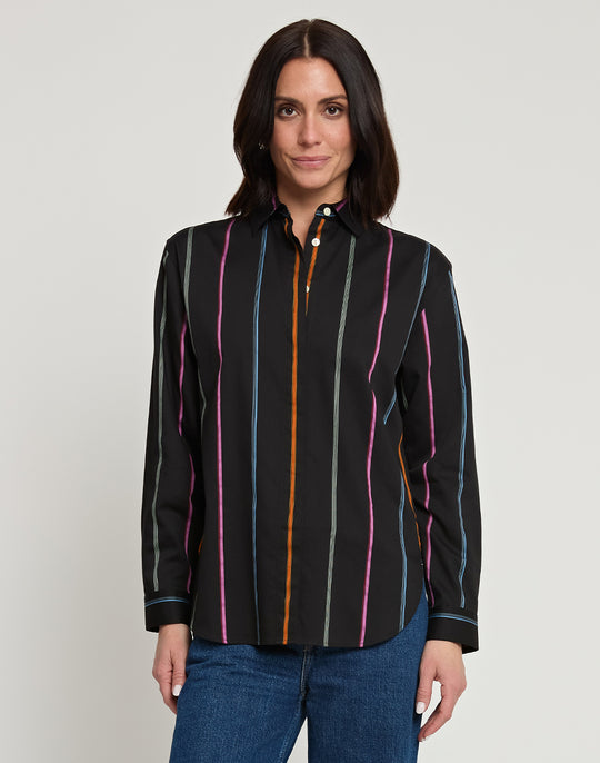 Halsey Long Sleeve Multicolor Satin Stripe Top