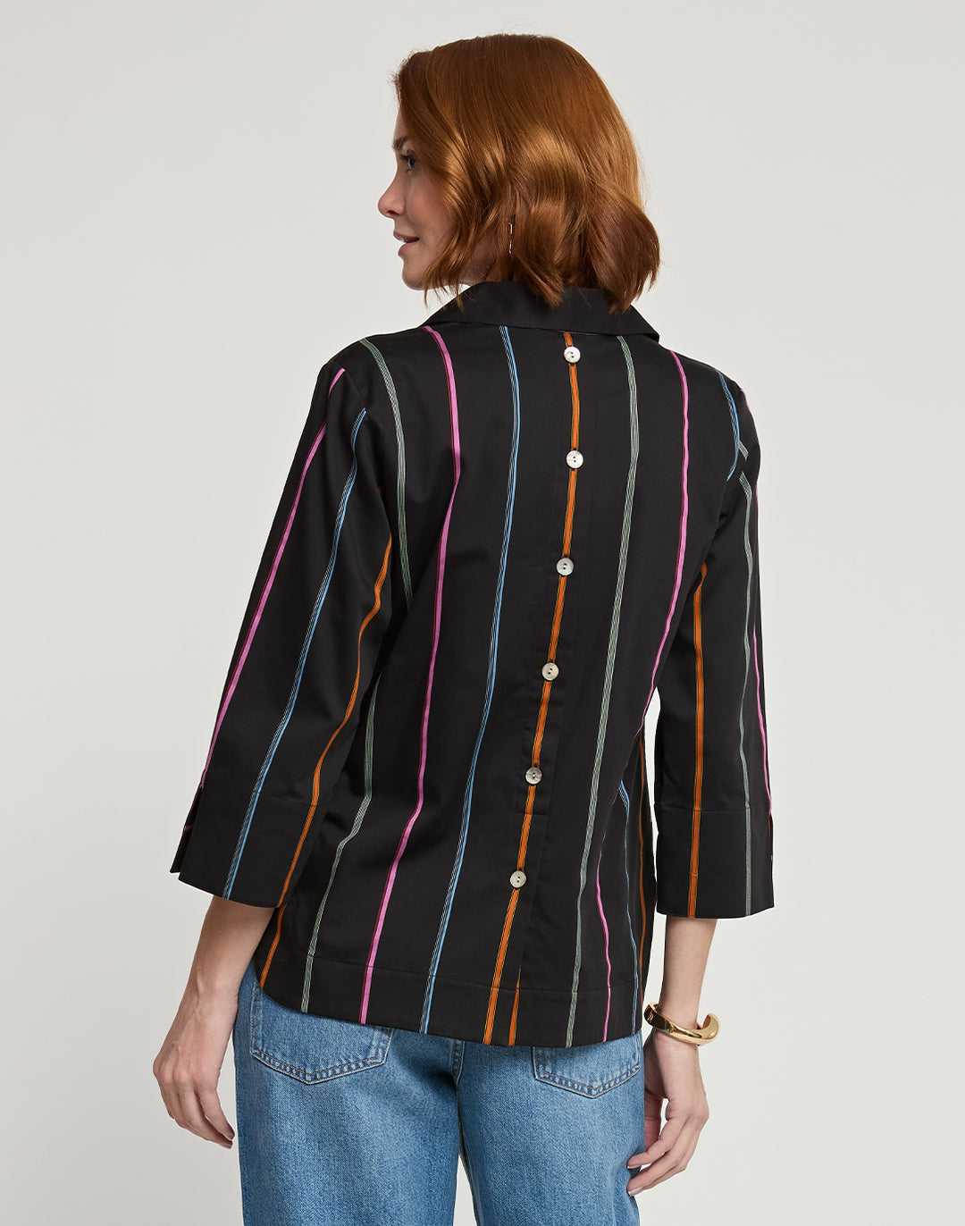 Aileen 3/4 Sleeve Multicolor Satin Stripe Top