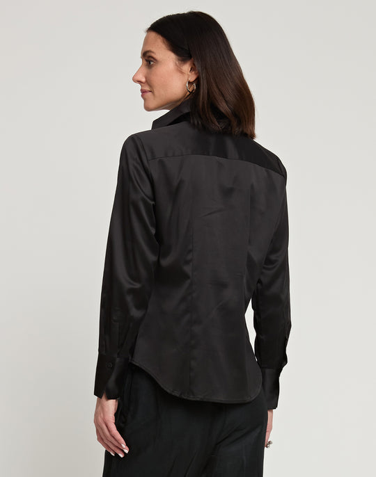 Maya Long Sleeve Cotton Satin Shirt