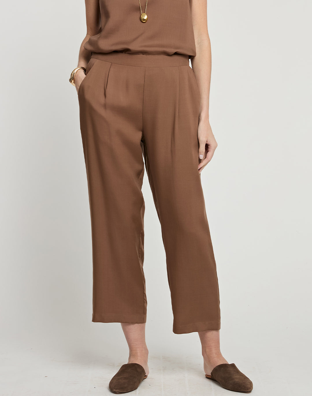 Hinson Wu, Tencel, Ankle, Pant, Caramel, Chocolate, Brown