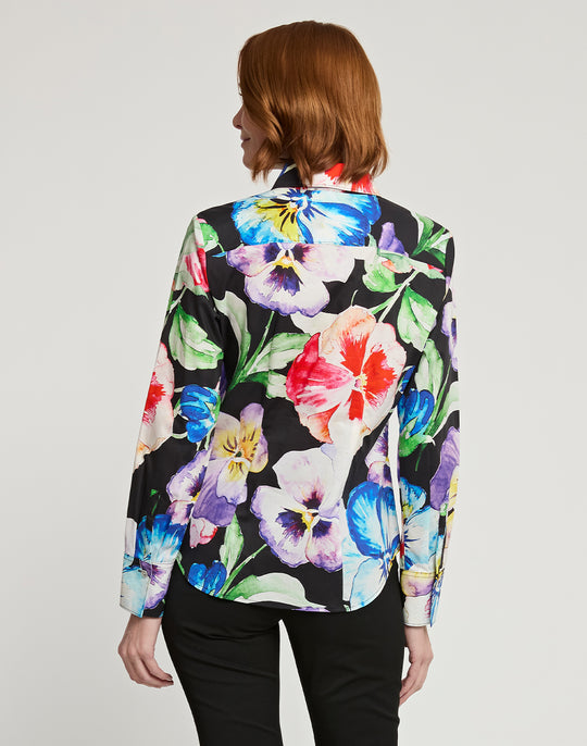 Diane Long Sleeve Pansy Print Shirt