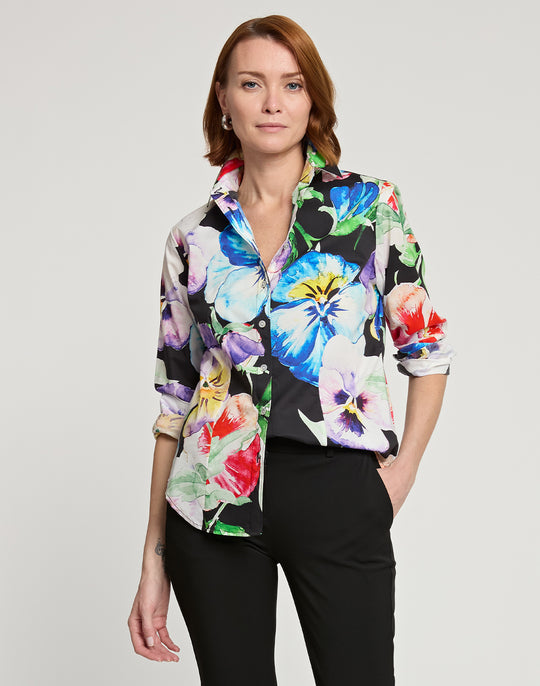 Diane Long Sleeve Pansy Print Shirt