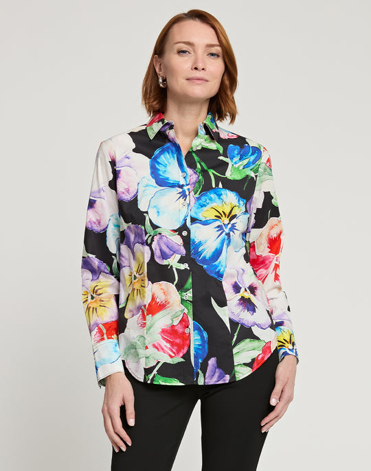 Diane Long Sleeve Pansy Print Shirt