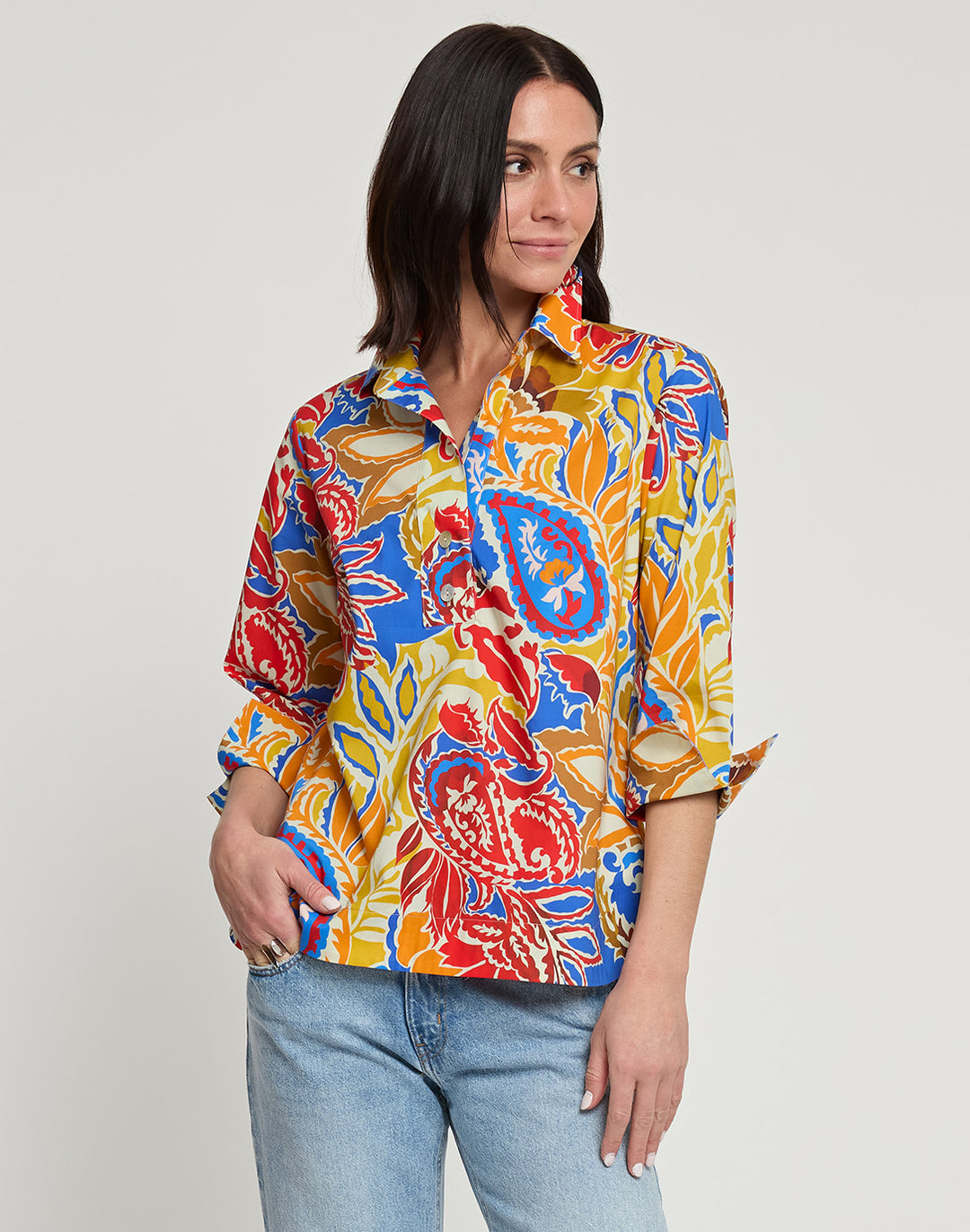 Aileen 3/4 Sleeve Botanical Paisley Print Top