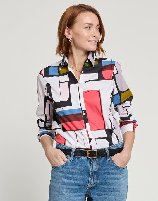 Reese Long Sleeve Abstract Geo Print Shirt