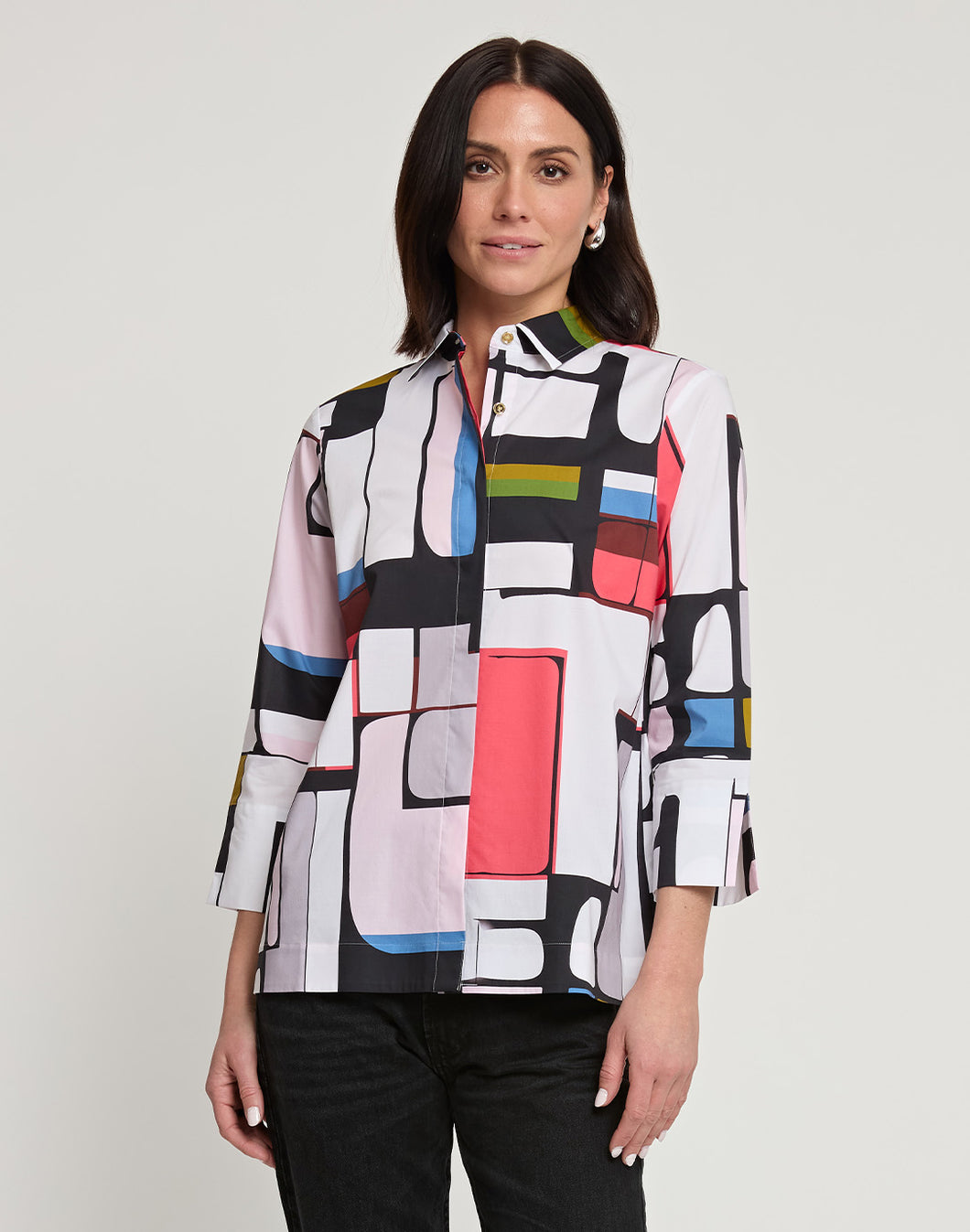 Xena 3/4 Sleeve Abstract Geo Print Shirt