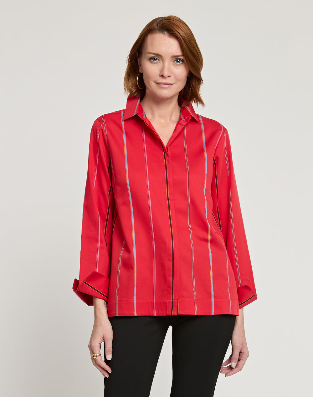 Xena Long Sleeve Multicolor Satin Stripe Shirt