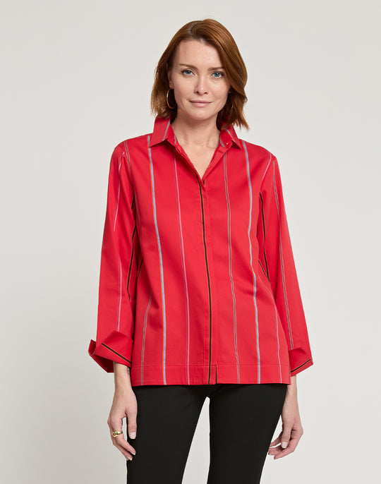 Xena Long Sleeve Multicolor Satin Stripe Shirt