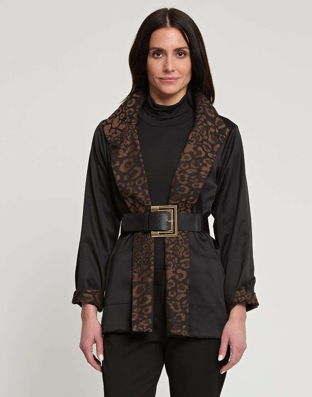 Constance Long Sleeve Reversible Leopard Jacquard Jacket