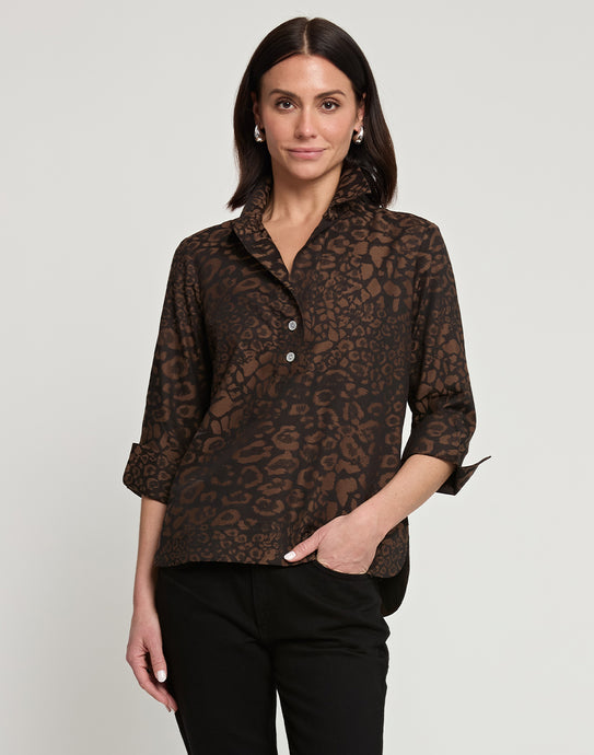 Aileen 3/4 Sleeve Leopard Jacquard Top