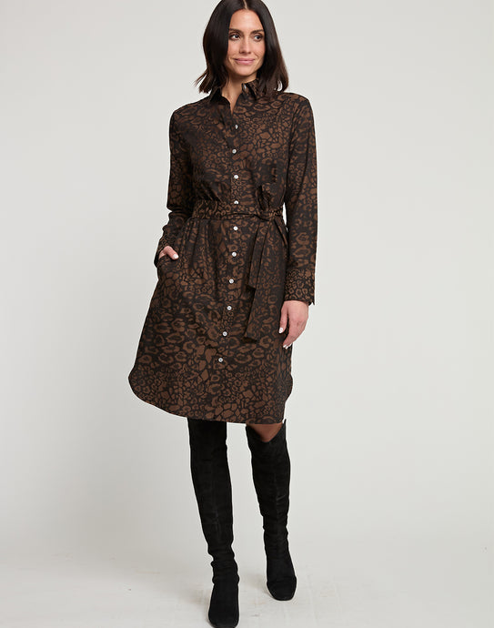 Kathleen Long Sleeve Leopard Jacquard Dress