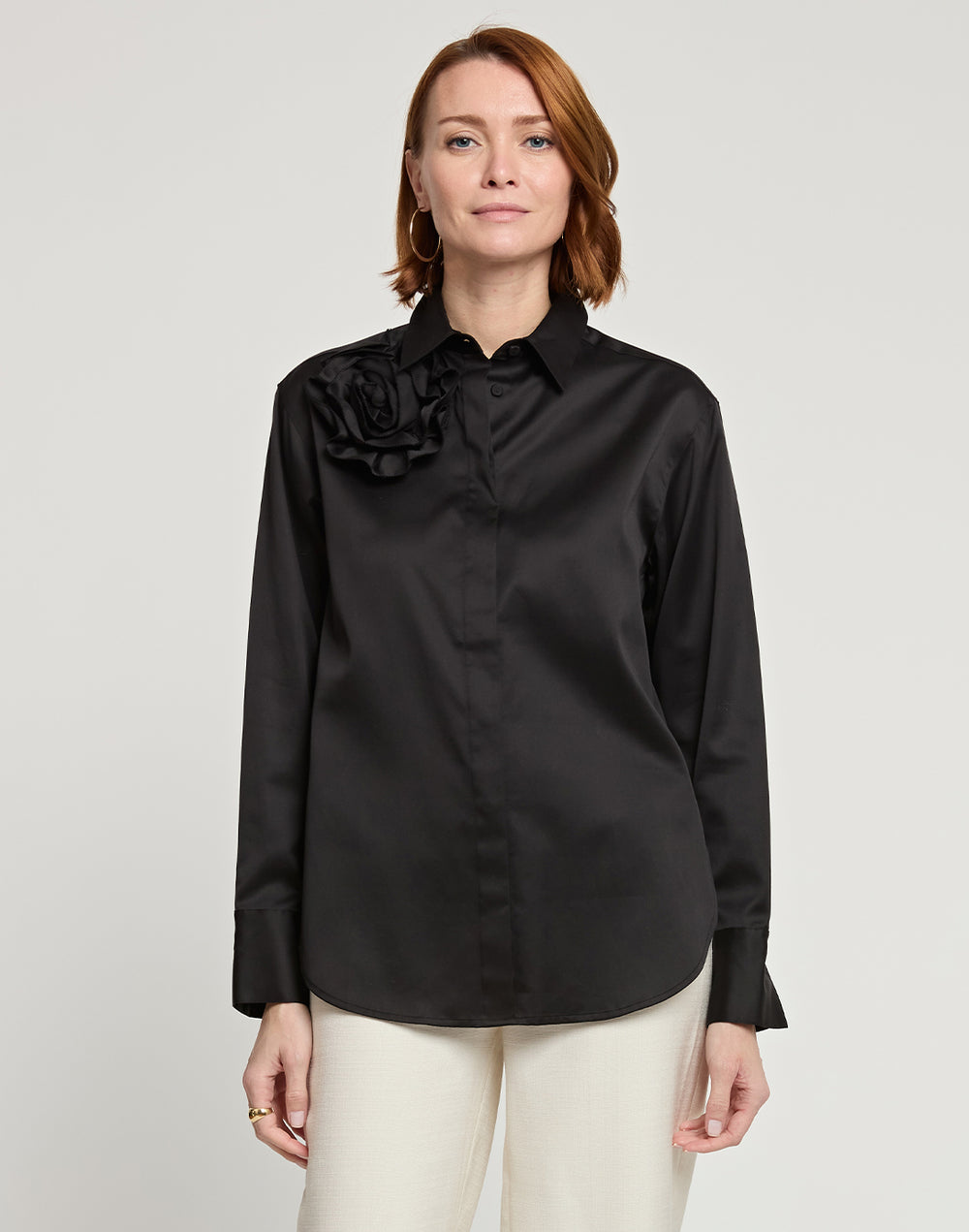 Halsey Long Sleeve Cotton Satin Shirt