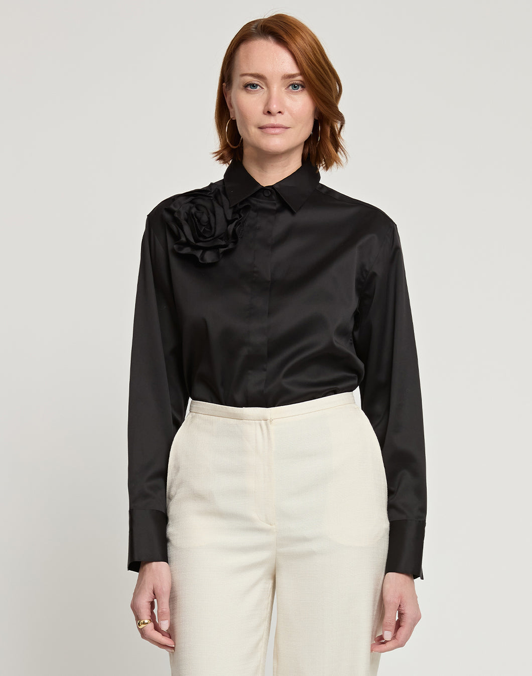 Halsey Long Sleeve Cotton Satin Shirt