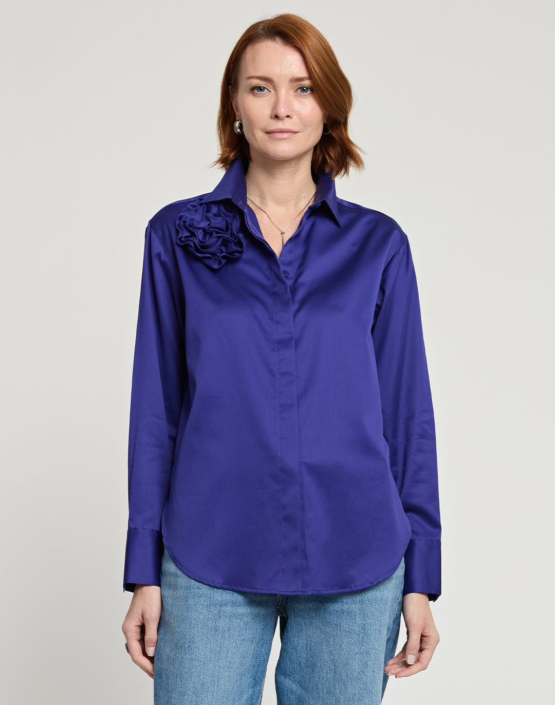 Halsey Long Sleeve Cotton Satin Shirt