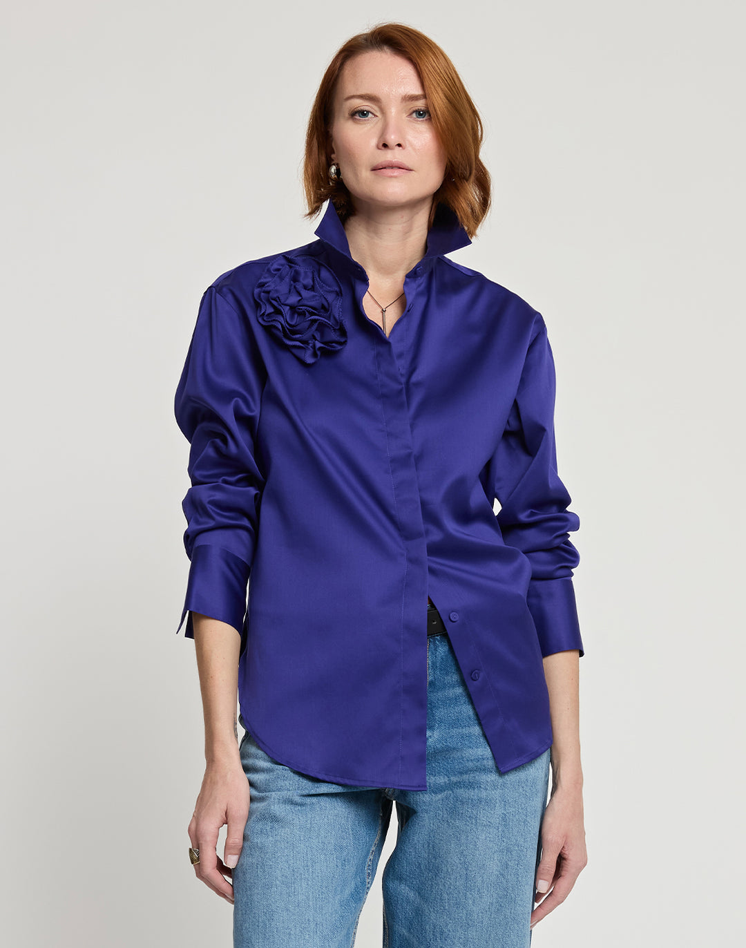 Halsey Long Sleeve Cotton Satin Shirt