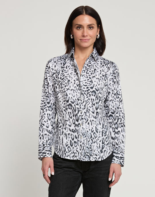 Diane Long Sleeve Snow Leopard Sateen Print Shirt