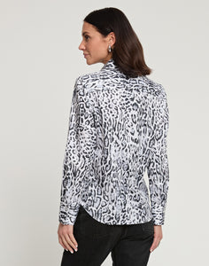 Diane Long Sleeve Snow Leopard Sateen Print Shirt