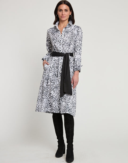 Tamron Long Sleeve Snow Leopard Sateen Print Dress