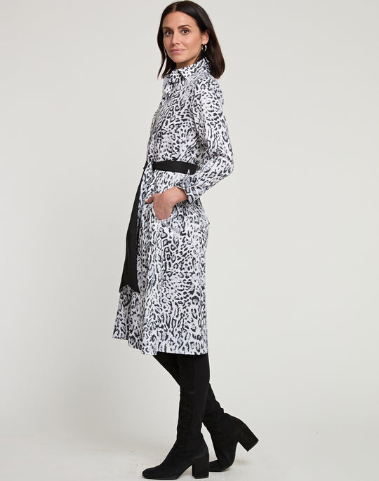 Tamron Long Sleeve Snow Leopard Sateen Print Dress