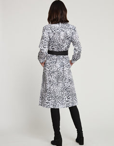 Tamron Long Sleeve Snow Leopard Sateen Print Dress