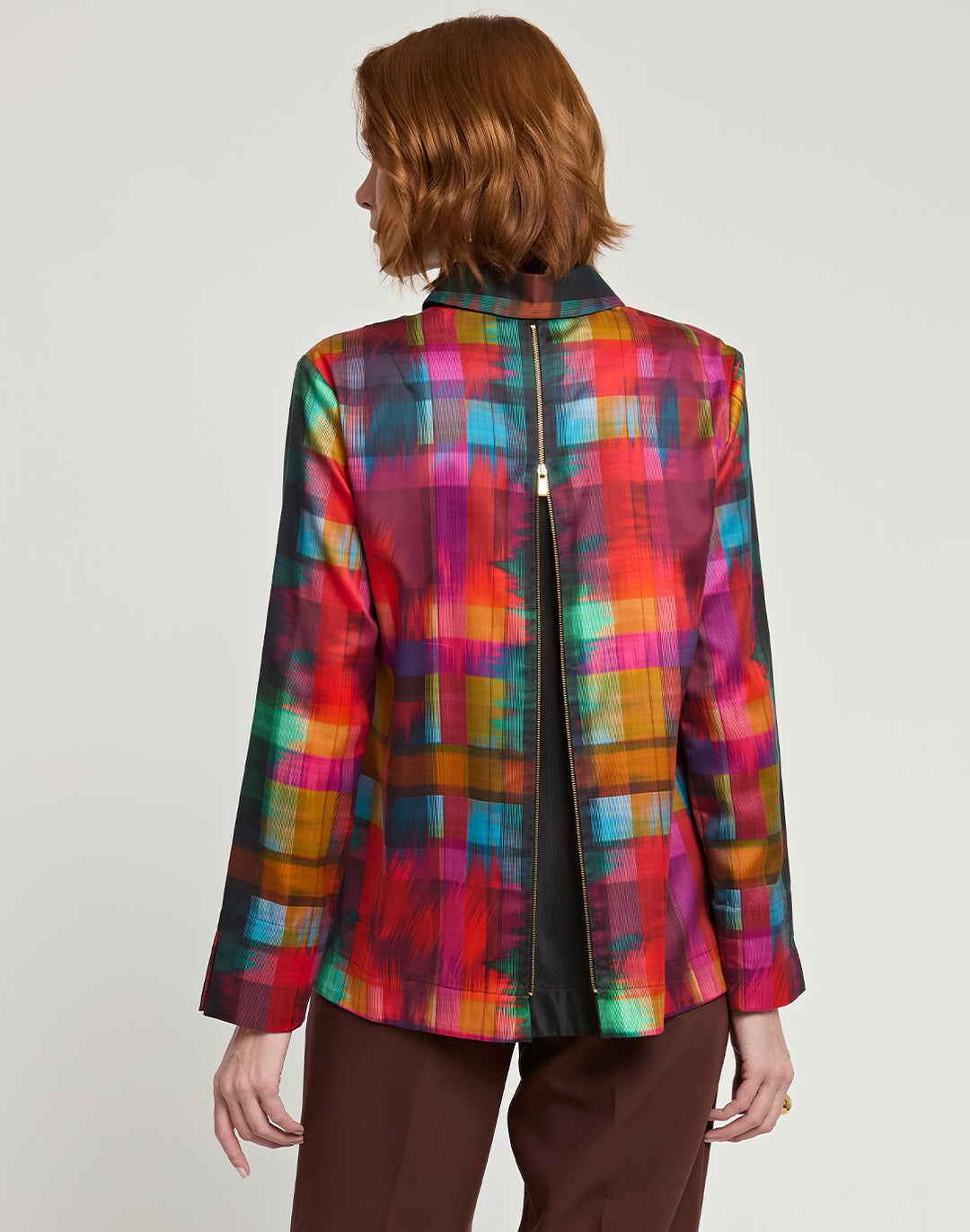 Xena Long Sleeve Satin Festive Plaid Print Shirt