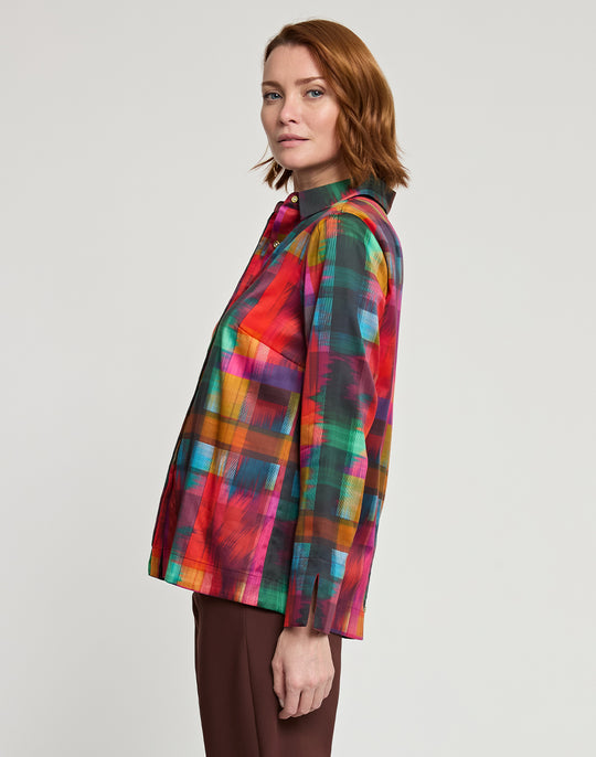 Xena Long Sleeve Satin Festive Plaid Print Shirt