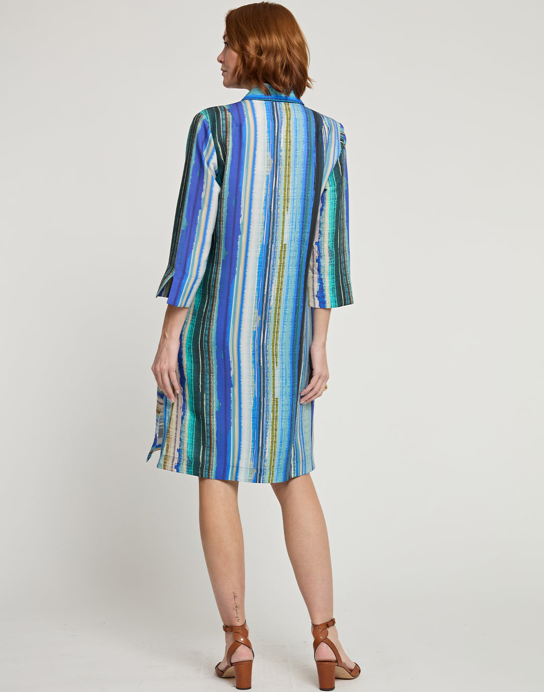 Charlotte 3/4 Sleeve Tencel Textured Stripe Print Dress